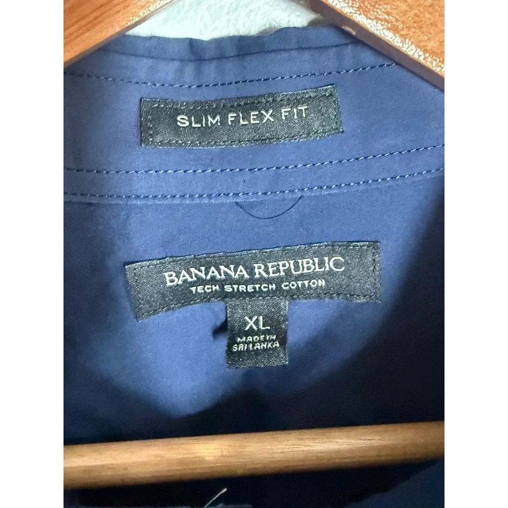 Banana Republic Mens XL Slim Flex Fit Tech Stretch Cotton Button Down Shirt Navy